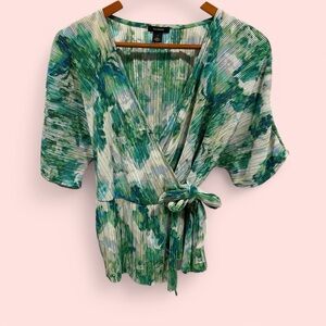 Y2k style ribbed wrap babydoll tie green cream top mermaid fairy Halogen